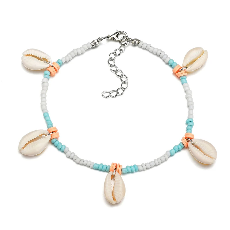 

Foot Chain Anklet Jewelry Ethnic Colorful Beads Natural Sea Shell Women Bohemia Anklet (KAN386), As picture