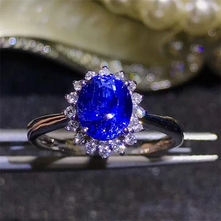 

Wholesale Natural Blue Sapphire Gemstone Ring 18k Gold Engagement Ring Jewelry