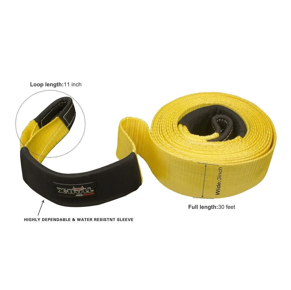 Winch Extension 4wd 30ft 3'' 30000lbs Snatch Strap Recovery Tow Straps