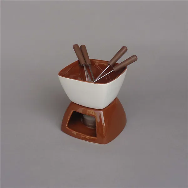 New design plain white divided hot chocolate pot candle ceramic  chocolate fondue 