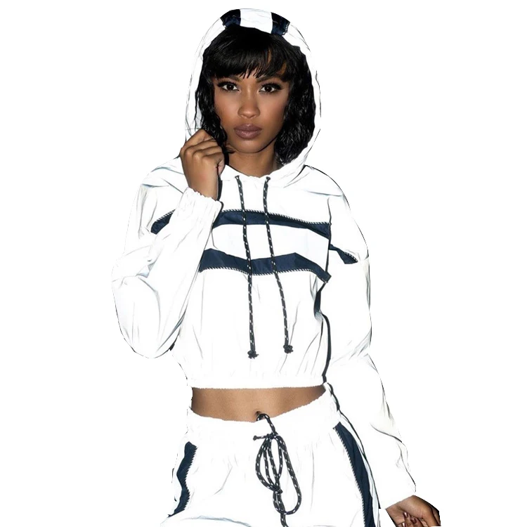 

wholesale Hooded Reflective Tracksuit For Women, Gray