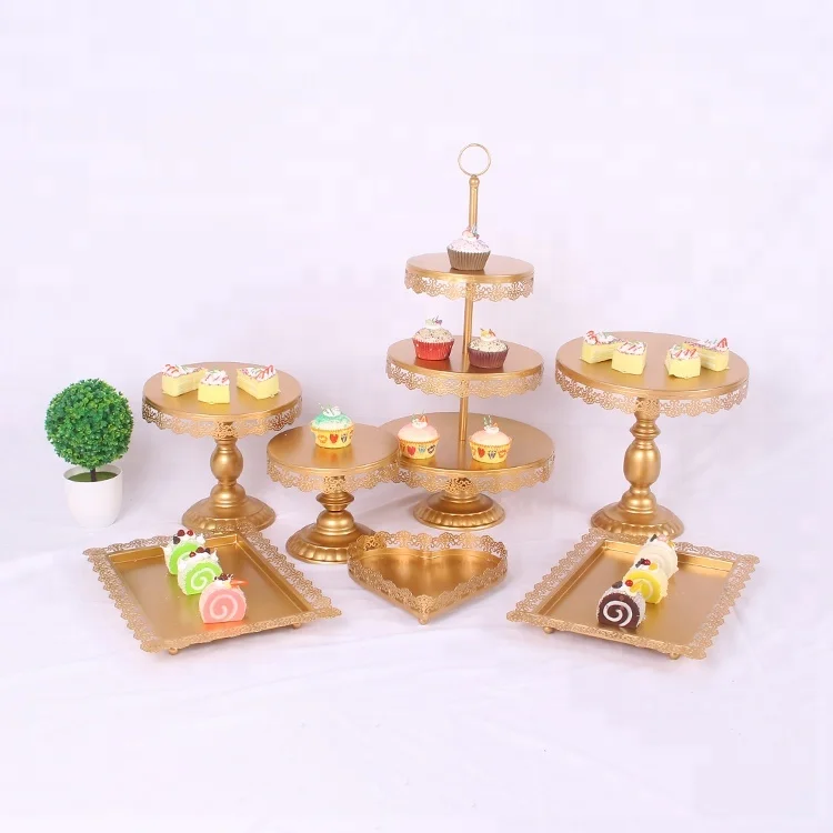Gold Wedding Dessert Tray Cupcake Pan cake display table decoration Party Supply 7PCS / Set crystal candy bar Cake Stand