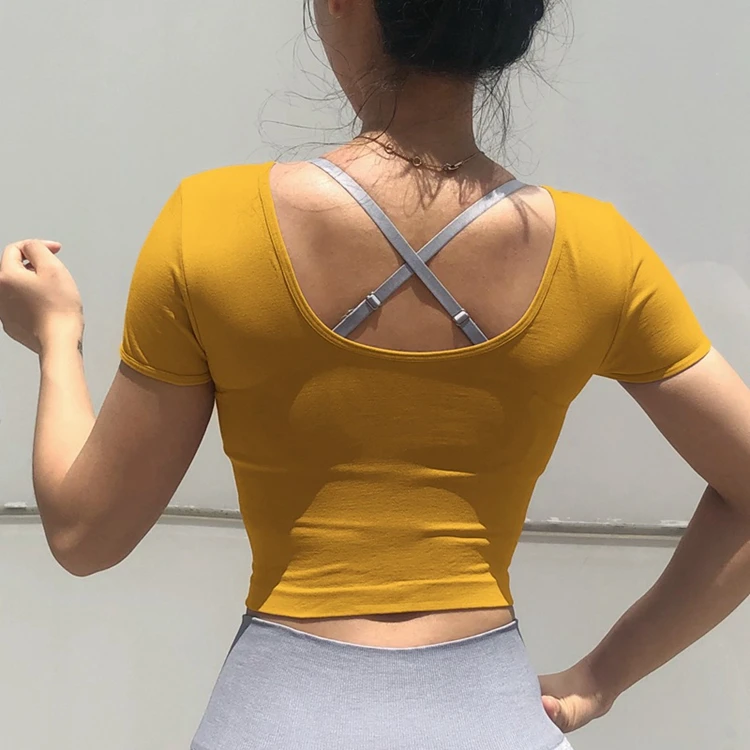 

Women Workout Crop Tops U-Back Workout Top Skinny Fitness Top