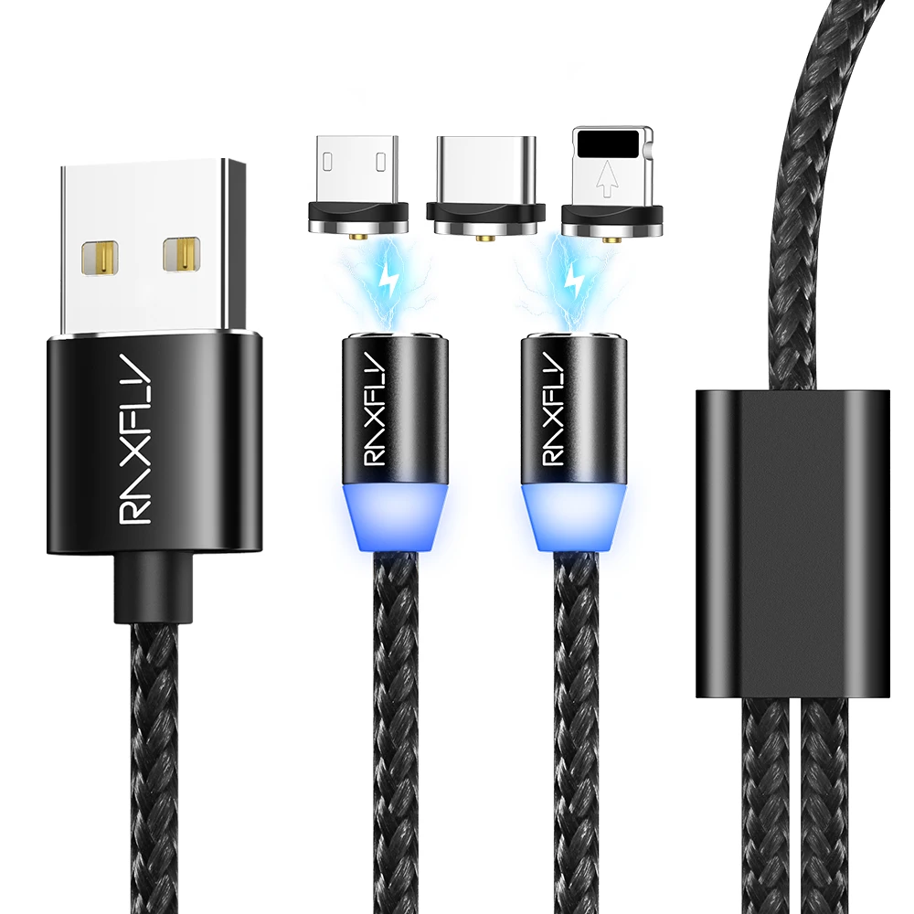 

Free Shipping 2.1A High Quality 2 in 1 Magnetic RAXFLY Charger USB Cable Nylon Magnet Charging Cable