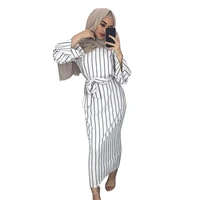

2018 New Trendy Modest Islamic Clothing Modern Fashion Strap Pattern Maxi Dress Turkey Abaya