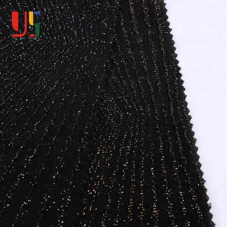 
Black plain dyed jersey jacquard knitting shiny metallic lurex fabric for women dress 