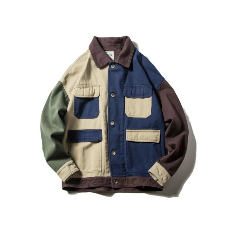 

High Quality Grey Street Style Fashion Cotton Autumn Color Blocking Mens Casual Jacket, Picture