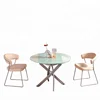 New Design Modern Pool Tempered Glass Top Metal Arm Dining Table With Wooden Feet