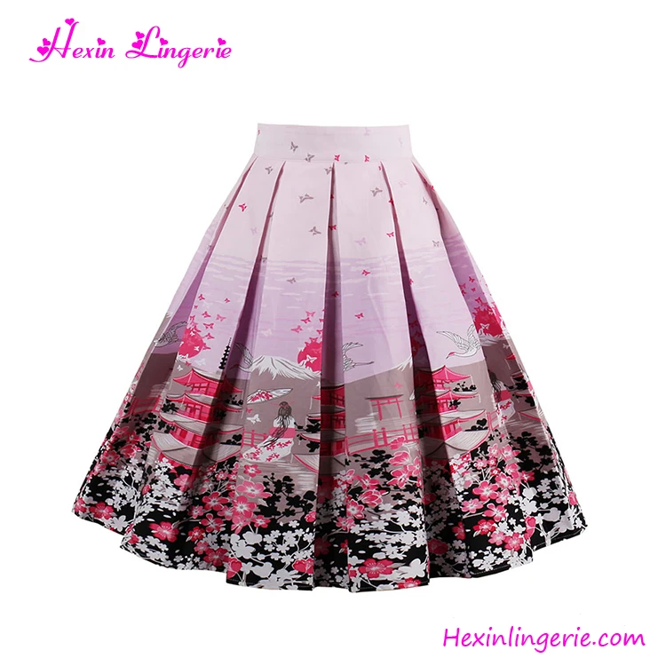 

Vintage Romantic Free Shipping US Warehouse Pink Printed Elegant Women Ladies Office Skirts Designs, As show office skirts designs