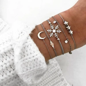 5Pcs/set Bohemian Stars Moon Bracelet Sets Snow Beads Charm Bracelets Bangles For Women 2019 Wholesale Jewelry (KB8159)