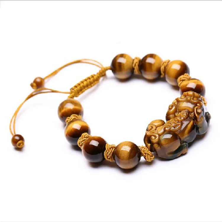 

Handmade Braided Rope Tiger Eye Pixiu Bracelet, As picture