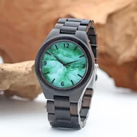 

New green marble wooden watch black sandal wood watches in ready stock