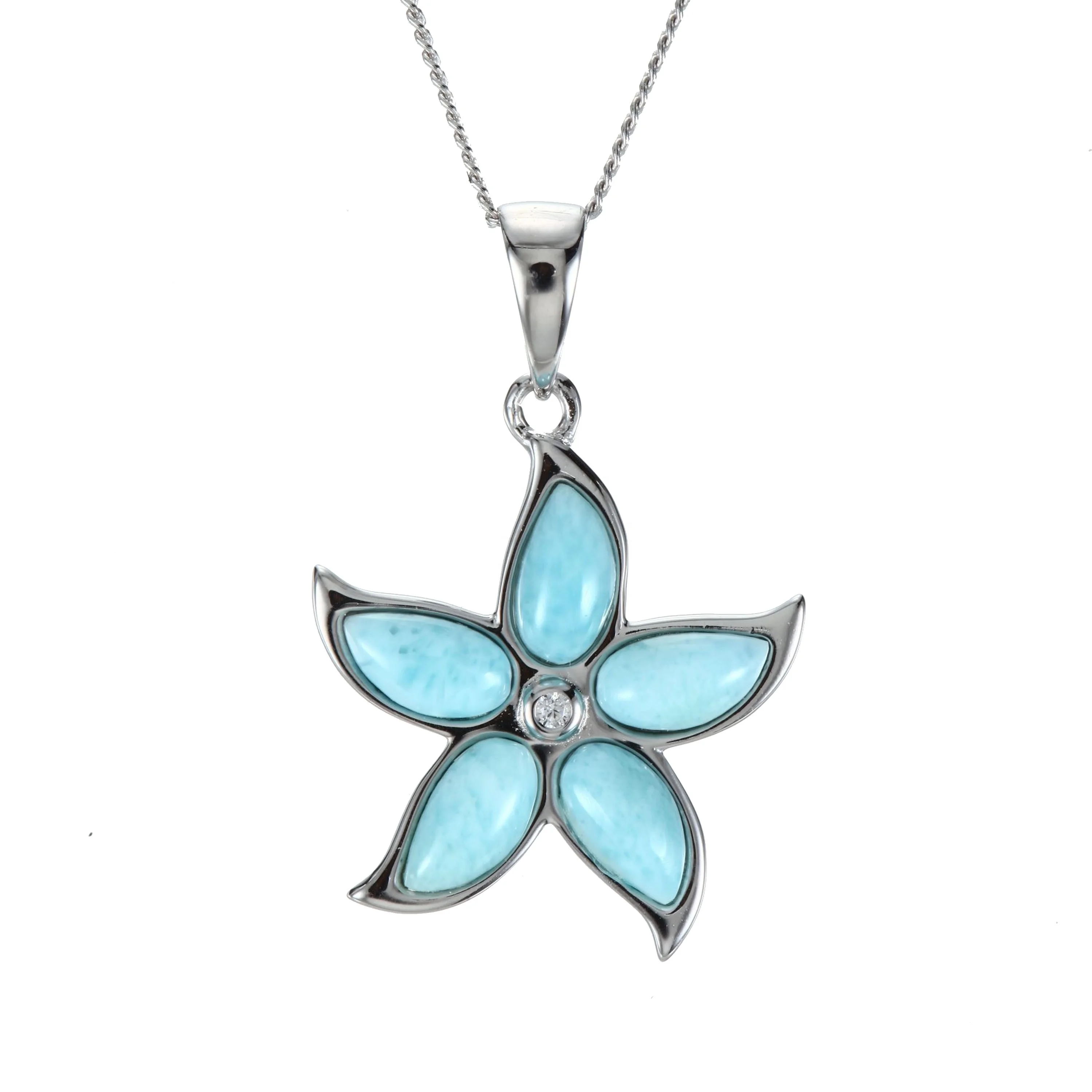 

Wholesales 925 Silver Jewelry Natural Blue Larimar Gemstone Starfish Pendant Necklace