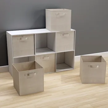 Closet Organizer Fabric Storage Basket Cubes Bins 6 Beige