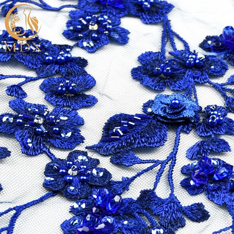 royal blue beaded lace fabric