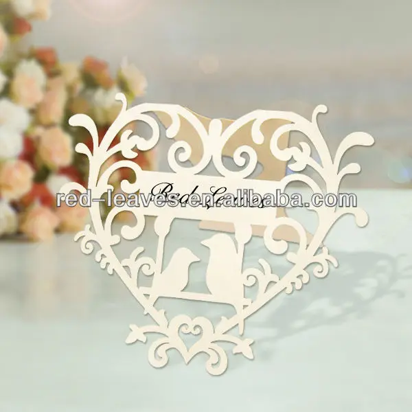 Heart Wedding Name Place Cards For Wine Glass Laser Cut On Pearlescent Card BH