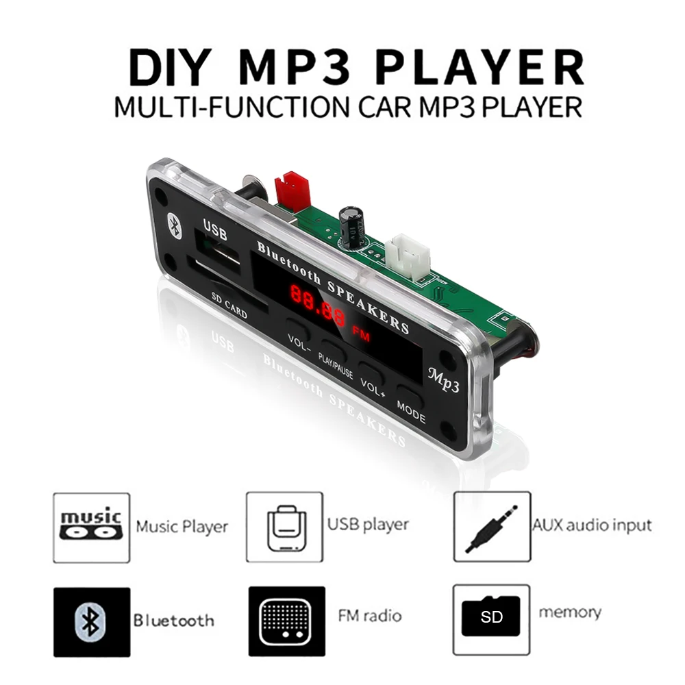 Bt 5v 12v Dc Sd Fm Radio Audio Mp3 Player Aux 3.5mm Mp3 Module Decoder Board Usb Supply For Car - Buy 5v 12v Dc Sd Fm Radio Audio Mp3 Player