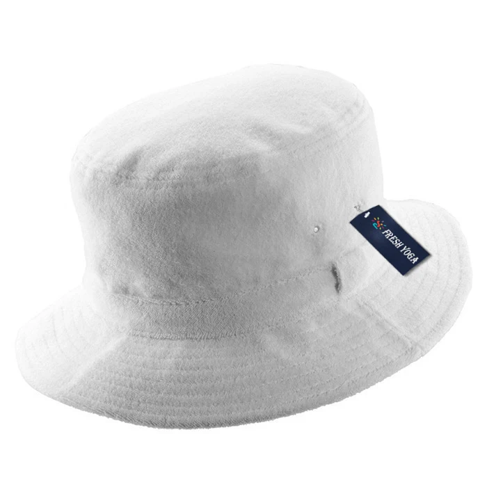Pacific Cotton White Terry Cloth Bucket Hat Comfort Floppy Blank Bucket