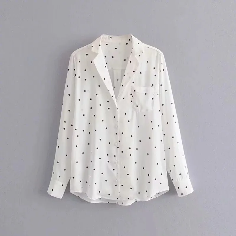 

MAY396 European and American style 2019 summer new retro loose wave shirt long sleeve shirt