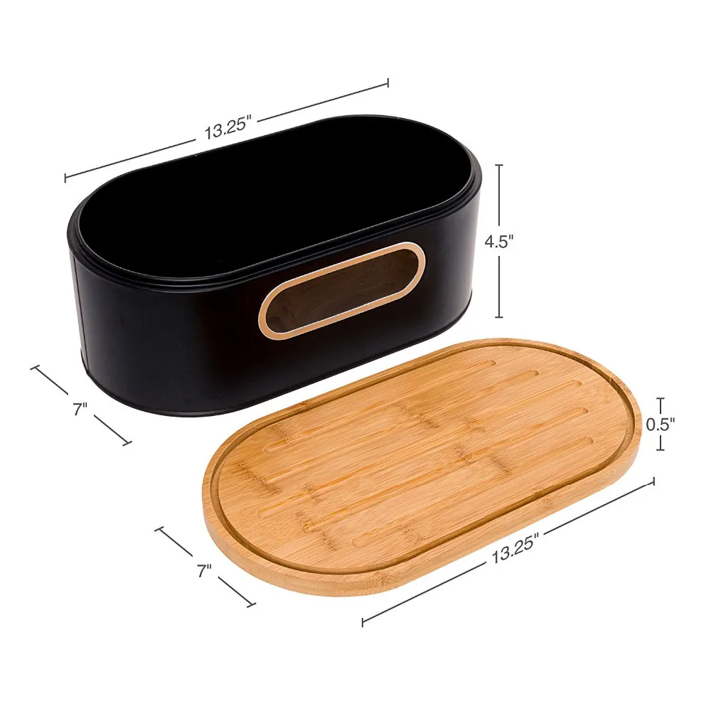 Black 2in1 Modern Bread Box With Bamboo Cutting Board Lid Saving Bread Bin Buy Plastic Bread