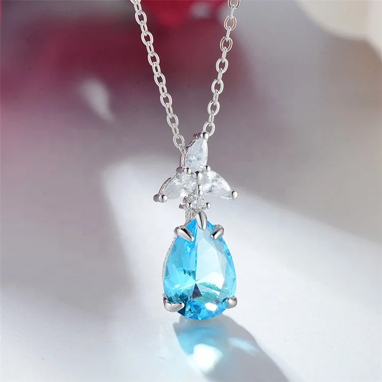 

Crystals From Necklaces Women Pendants Water Drop Shaped Blue Luxury Fashion Jewelry Natural Stone Austrian Rhinestone