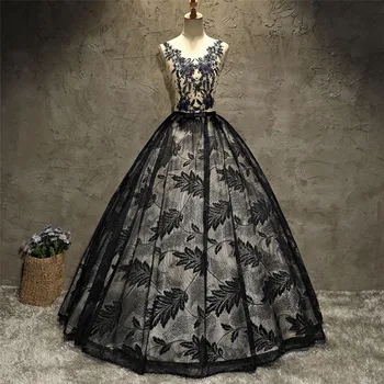 Fashion Evening Dress Illusion Red Black Flower Lace Wedding