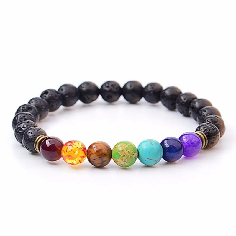 

Healing Reiki Gem Stone 7 Chakra Matte Agate Stone Lava Stone Bracelet