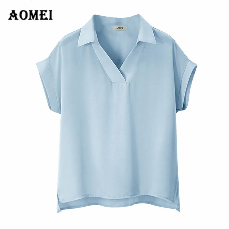 

Formal Lady Tops Summer Short Sleeve XXXL Plus Size Casual White Chiffon Blouse China Femme, White;blue;pink;sky blue