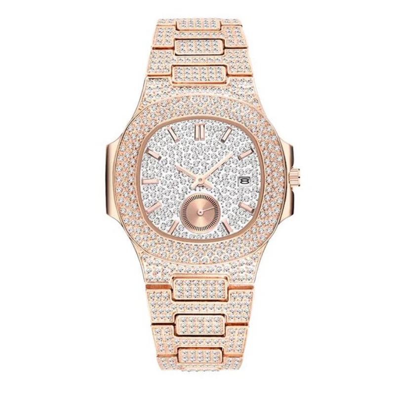 

Blues RTS 4 colors available Newest style rose Gold Watch Men Chronograph Waterproof rose gold Diamond mechanical watch