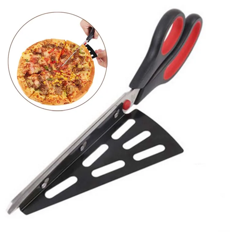 2 in 1 Stainless Steel Pizza Cutter Scissors with Detachable Spatula Server