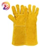 Yellow electric welding cutting labor protection work gloves HY036 made of cow split leather Long protective gloves