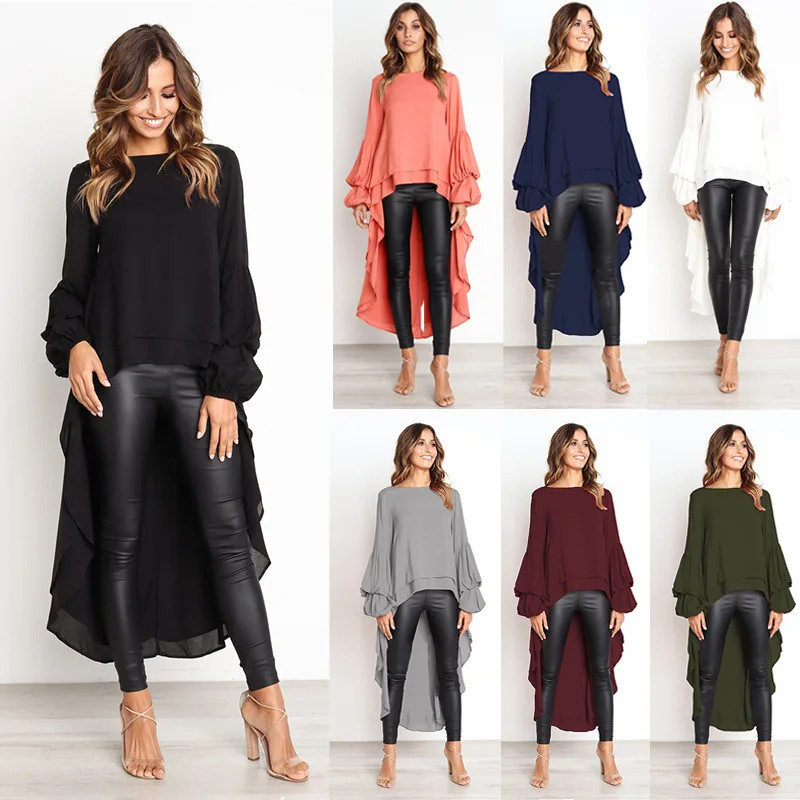 Women Chiffon Blouses Highstreet Style Irregular Ruffles Shirt Long Sleeve Pullovers Tops Blouse blusa feminina