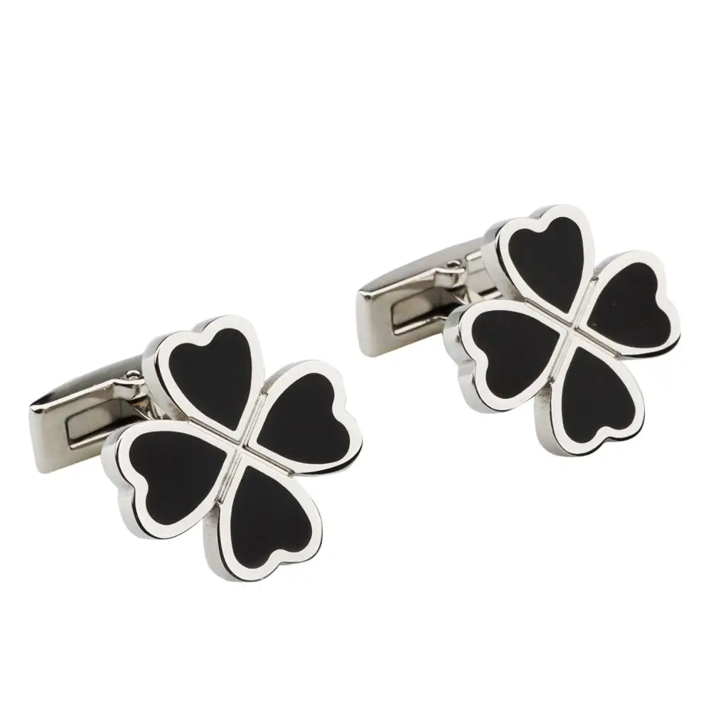 

Flower Shape Cufflinks in Silver Color, Black Color Heart Shape Cuff for Lady