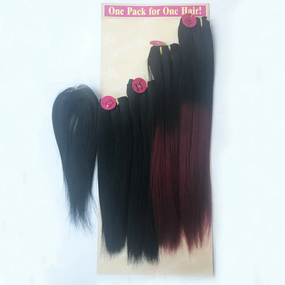

wholesale silk straight Yaki Wave synthetic hair weaves for black women weave,ombre two tone color ombre hair weaves with bangs, All colors are available