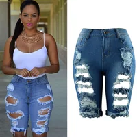 

High waist hole shorts ladies jeans straight pants pants ripped jeans