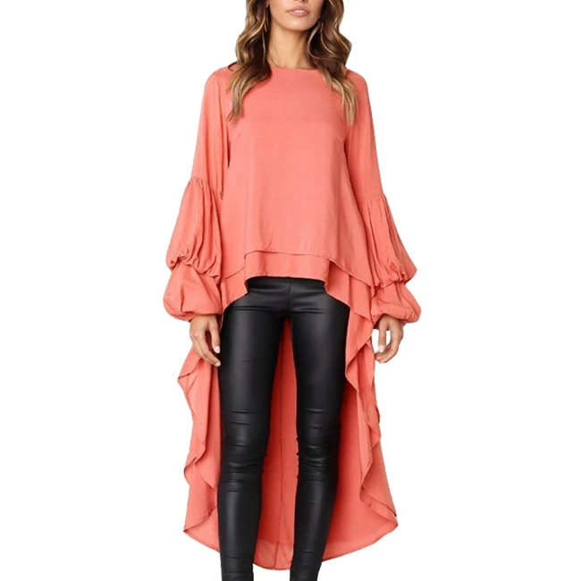 

Women Blouses Long Irregular bell sleeve Ruffle Long Sleeve Blouse Dress Mini Dress, Black white orange