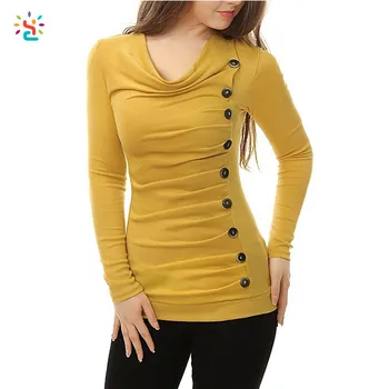 New Apparel Women Long Sleeve Shirt Womens Button Decor Tube Top Ruched ...