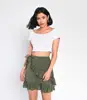 OEM Customized Model Fashion Office Ladies Skirt Hidden Zipper Work Skirt Green Frill Polka Dot Wrap Mini Skirt