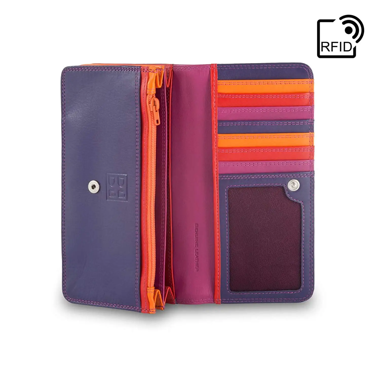 Buy DUDU RFID Blocking Womens Leather Purse Ladies Wallet Multicolor with Coin pocket and Snap ...