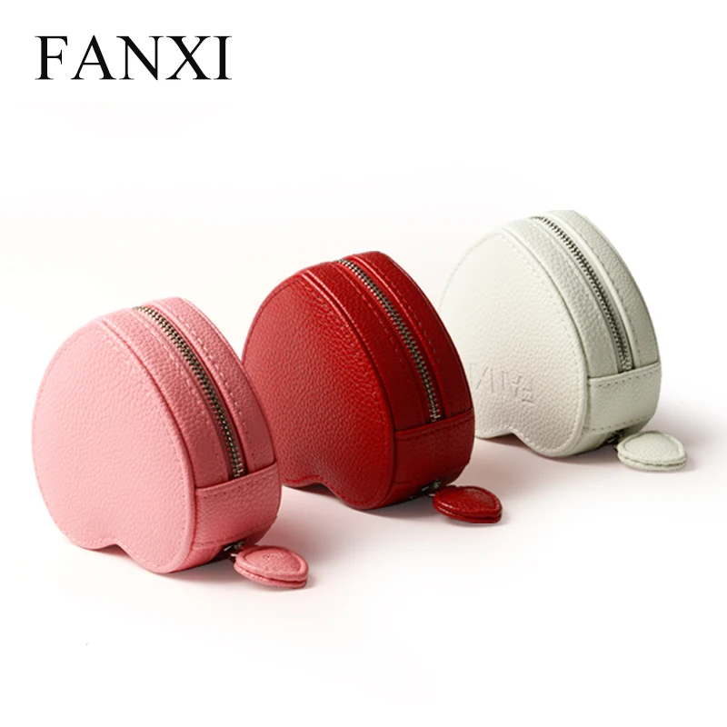 

FANXI Custom logo PU Packaging Zipper Boxes With Black Pouch for Charms Bangle Bracelet Bead Storage Leather Jewelry Gift Box, N/a