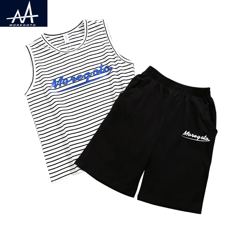 

2017 Summer Children's Clothing Sets Cotton Striped Vest +Shorts 2 pieces Sets Big Boys Running Jogger Suit, Blue;black