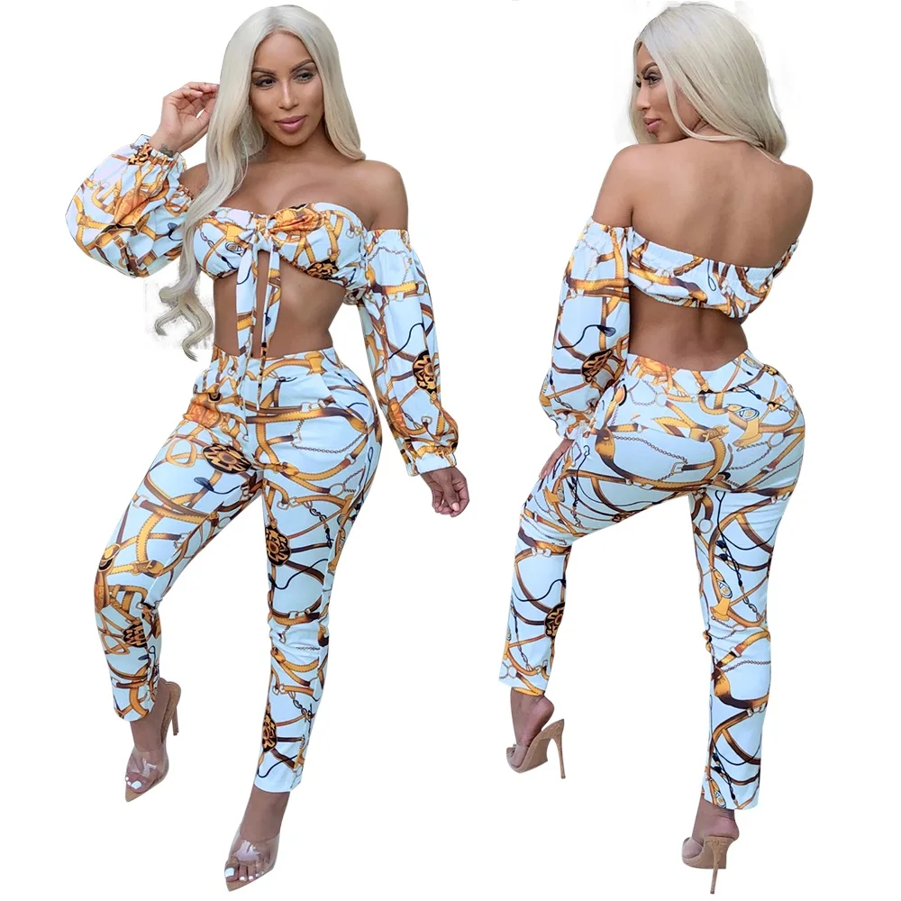 

Ready to ship OEM ODM TA7026 fashion sexy chain printed two piece set women clothing