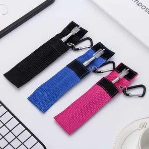 Image of New product cheap outdoor collopsible foldable metal straw stainless steel drinking straws with canvas bag package
