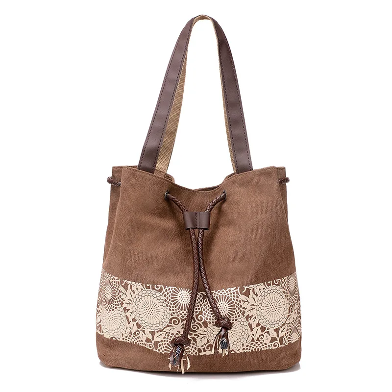 

hippie style canvas handbags Boho Women Tote bag canvas Bucket bag, Tan