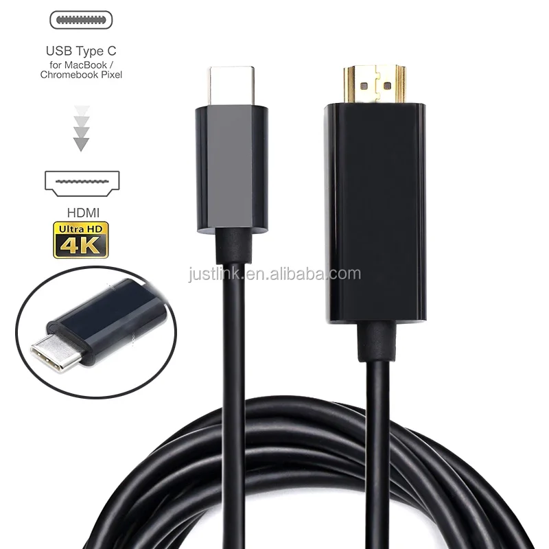 

USB 3.1 Type C to HDMI 4K Adapter Cable Male to Male 1.8m 6ft for Thunderbolt 3 MacBook, Black