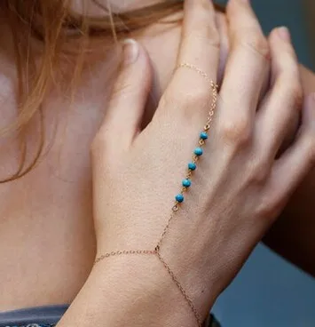 

Stylish simplicity small turquoise bracelet hand-beaded mittens, Golden