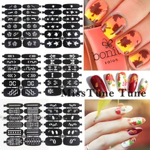 New Nail Art oco transferência Stencils adesivos vinis selo de imagem fácil Stamping 12 dicas folhas rosa Bowknots estilos tribais