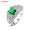 LUOTEEMI Tiny CZ Paved Elegant Square Emerald Crystal Stone Wedding Rings Jewelry