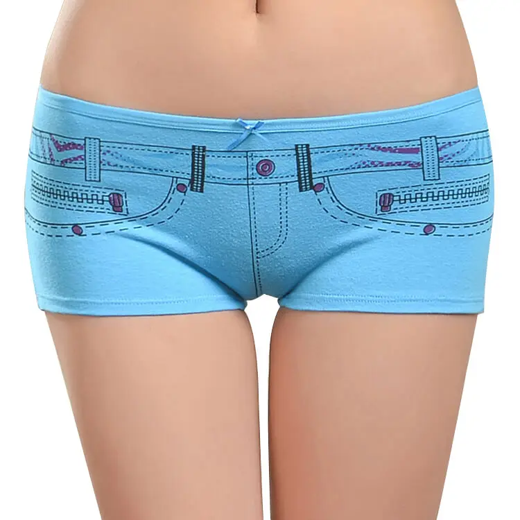 

Yun Meng Ni Fashion Womens Underwear Special Jean Printed Boyshorts Soft Cotton Panties for Women, Black,white,rose,pink,blue,purple