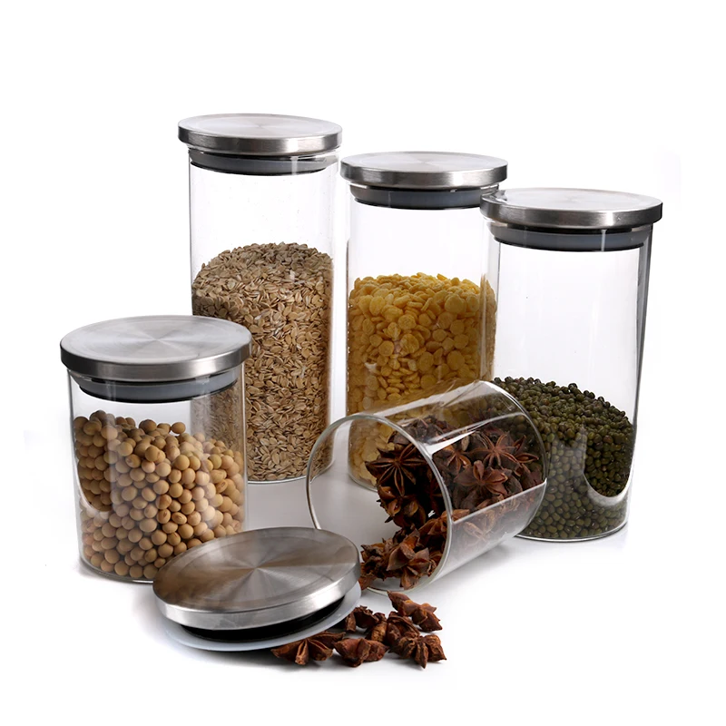 
Manufacturer glass tubing-made food grade glass storage jar with stainless steel lids 250ml-2100ml 